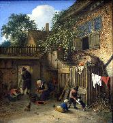 Adriaen van ostade The cottage dooryard. oil painting on canvas